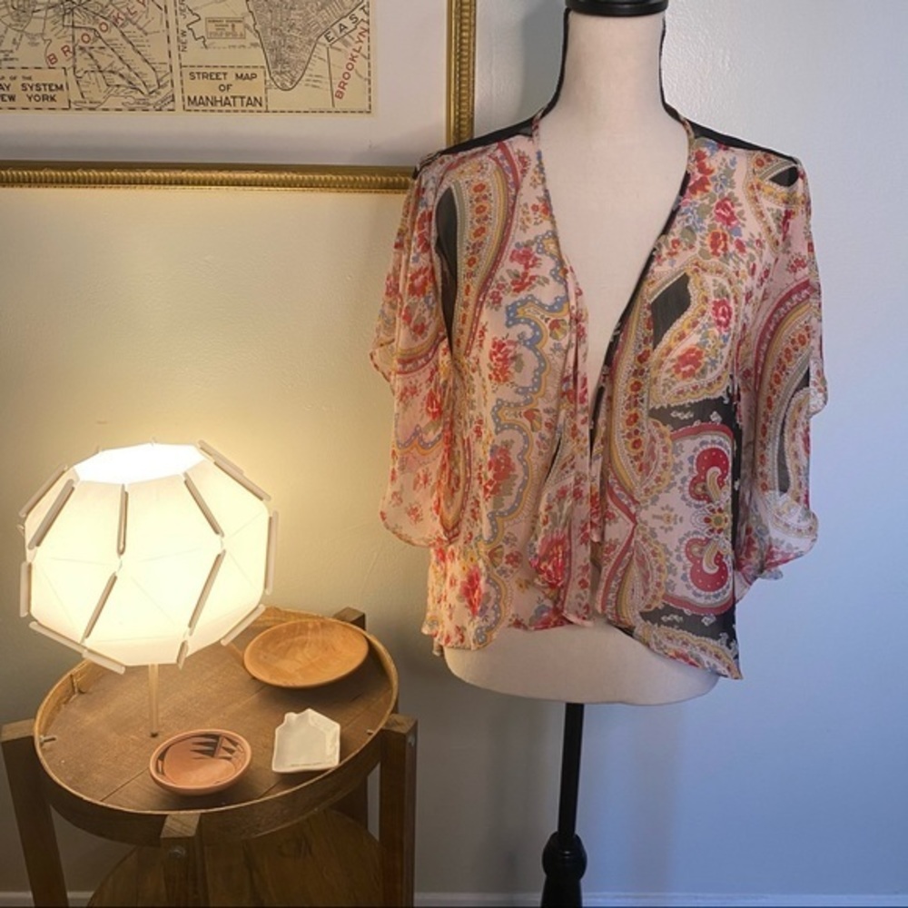 WD.NY Sheer Lace Detail Paisley‎ Print Cardigan